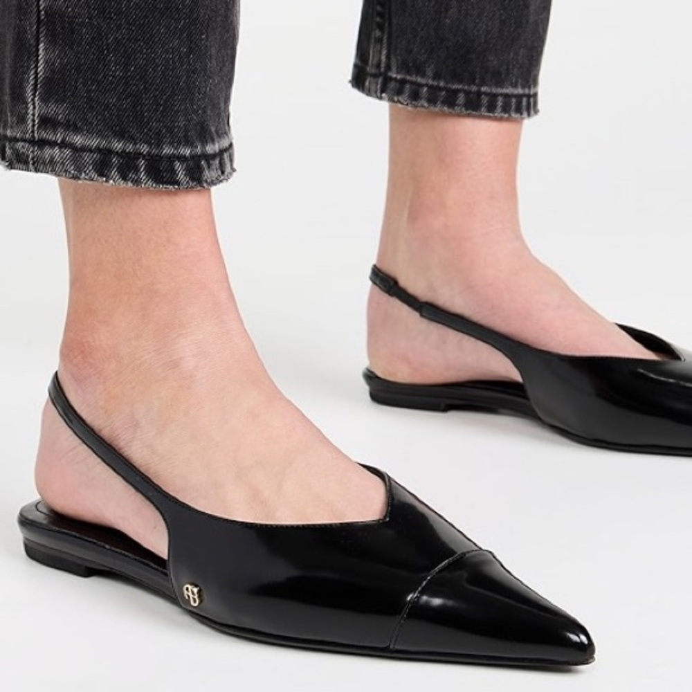 ANINE BING Elena Slingback Flat in High Shine Black
